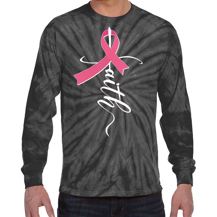 Faith Breast Cancer Awareness Ribbon Tie-Dye Long Sleeve Shirt