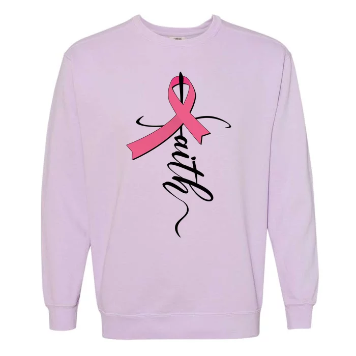 Faith Breast Cancer Awareness Ribbon Garment-Dyed Sweatshirt