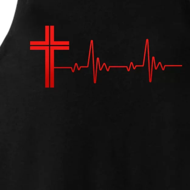 Faith Cross Heartbeat Pulse Ladies Tri-Blend Wicking Tank