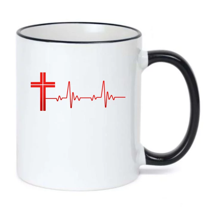 Faith Cross Heartbeat Pulse Black Color Changing Mug