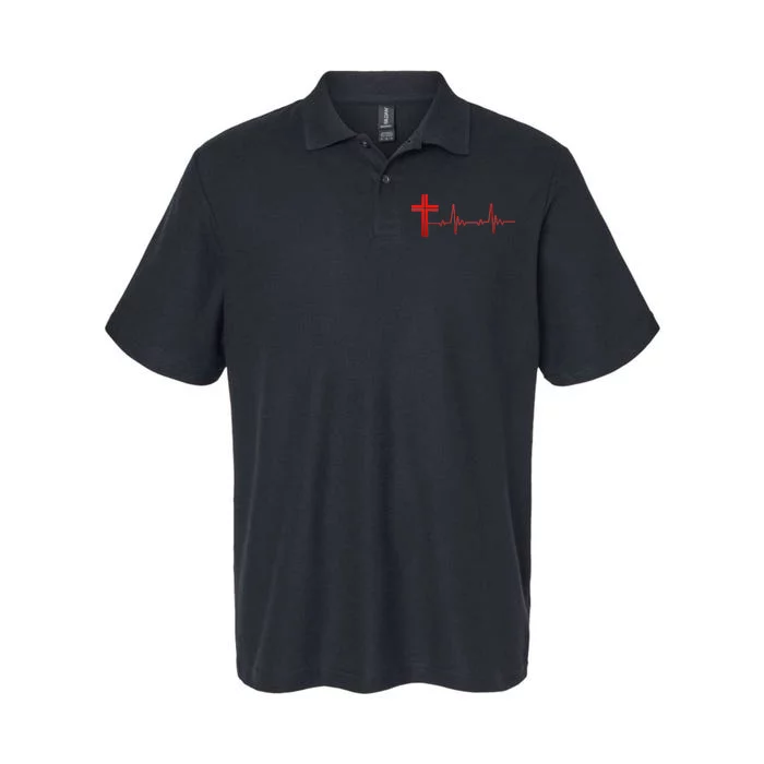 Faith Cross Heartbeat Pulse Softstyle Adult Sport Polo