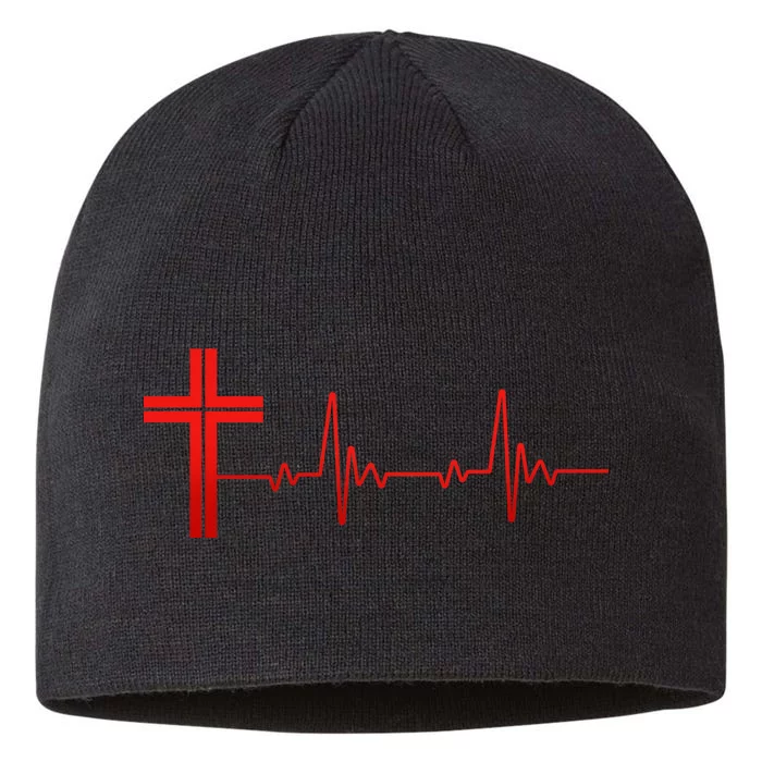 Faith Cross Heartbeat Pulse 8 1/2in Sustainable Knit Beanie