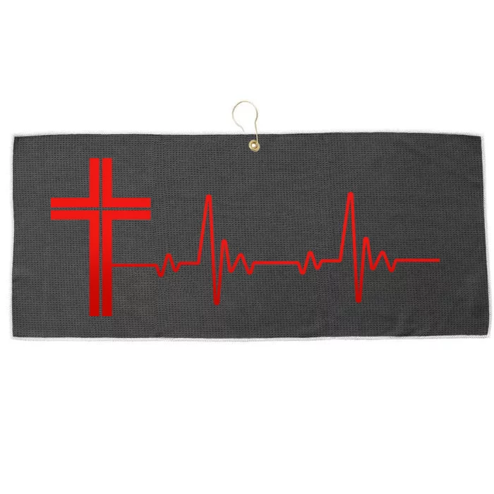 Faith Cross Heartbeat Pulse Large Microfiber Waffle Golf Towel