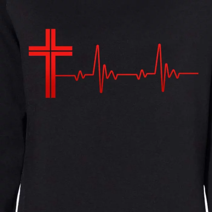 Faith Cross Heartbeat Pulse Womens California Wash Sweatshirt