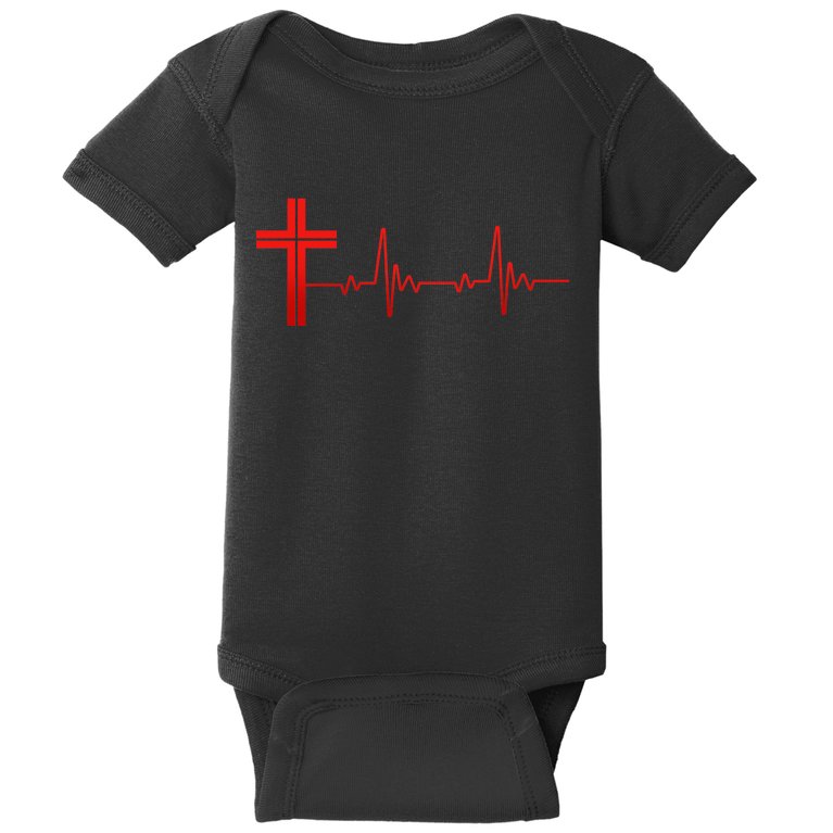 Faith Cross Heartbeat Pulse Baby Bodysuit