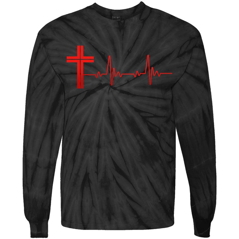 Faith Cross Heartbeat Pulse Tie-Dye Long Sleeve Shirt