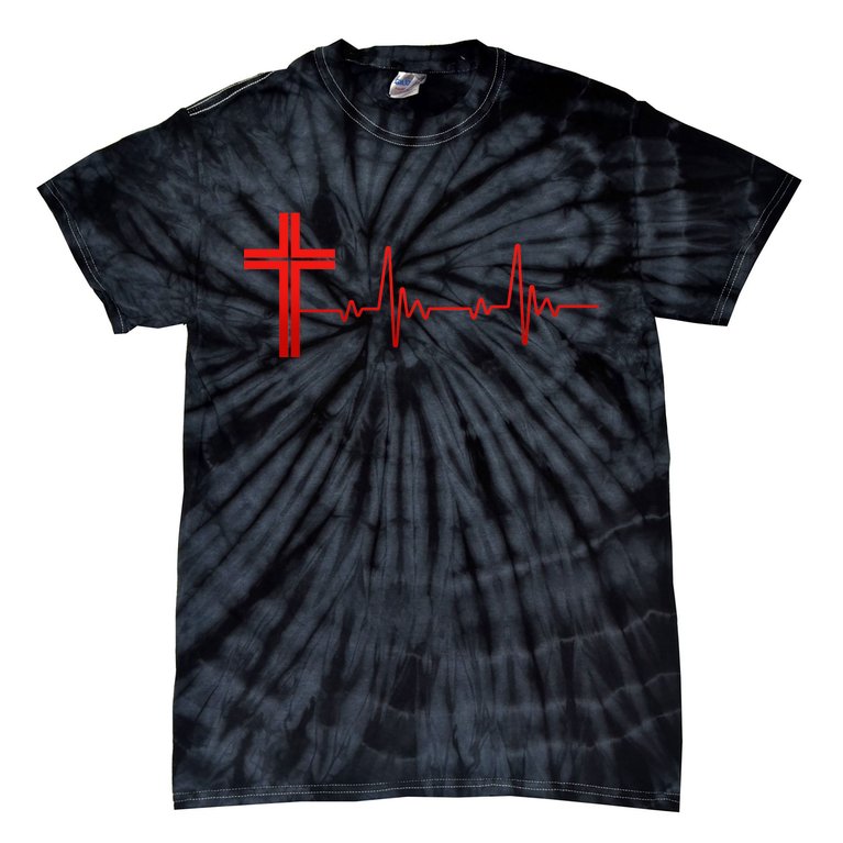 Faith Cross Heartbeat Pulse Tie-Dye T-Shirt