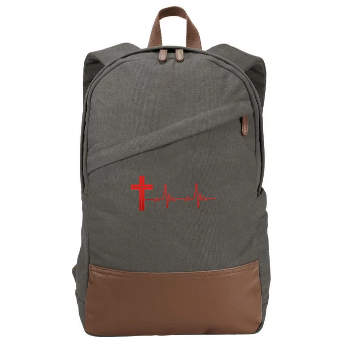 Faith Cross Heartbeat Pulse Cotton Canvas Backpack