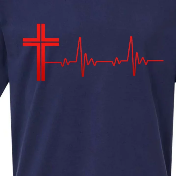 Faith Cross Heartbeat Pulse Sueded Cloud Jersey T-Shirt