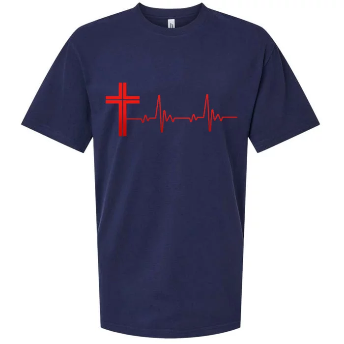 Faith Cross Heartbeat Pulse Sueded Cloud Jersey T-Shirt