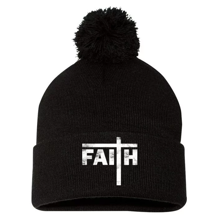 Faith Cross Logo Pom Pom 12in Knit Beanie