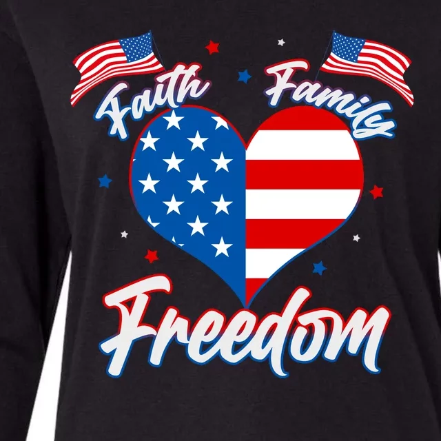 Faith Family Freedom USA American Flag Heart Womens Cotton Relaxed Long Sleeve T-Shirt