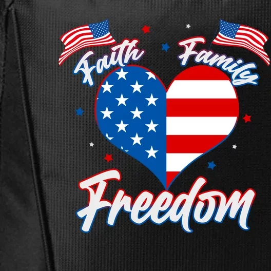 Faith Family Freedom USA American Flag Heart City Backpack