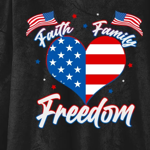 Faith Family Freedom USA American Flag Heart Hooded Wearable Blanket