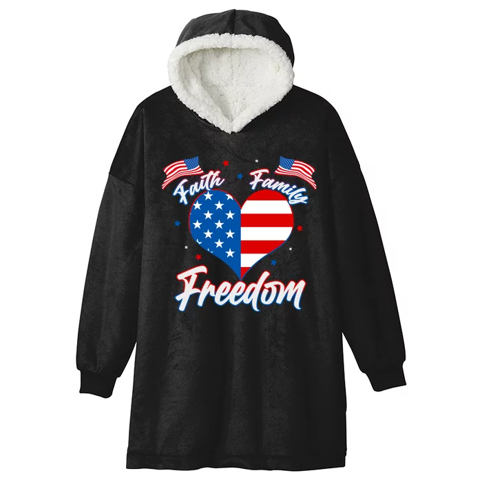 Faith Family Freedom USA American Flag Heart Hooded Wearable Blanket