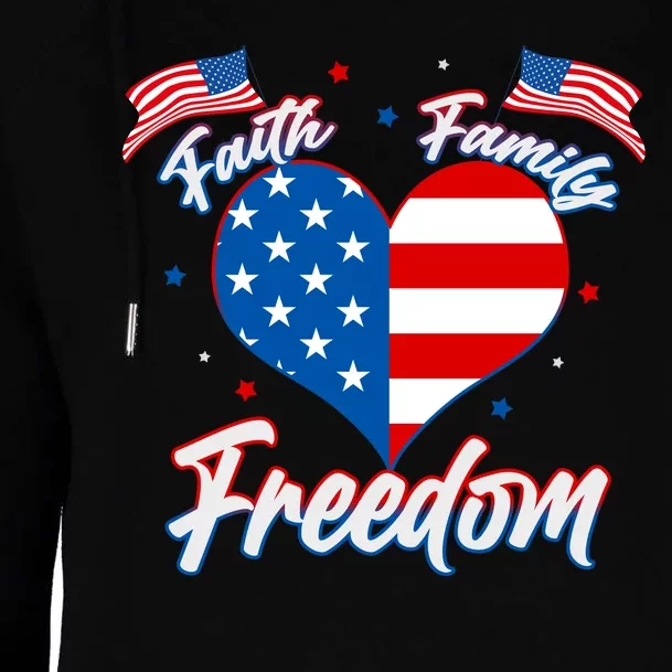 Faith Family Freedom USA American Flag Heart Womens Funnel Neck Pullover Hood