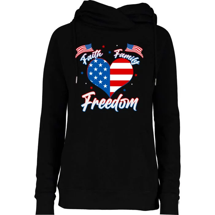 Faith Family Freedom USA American Flag Heart Womens Funnel Neck Pullover Hood