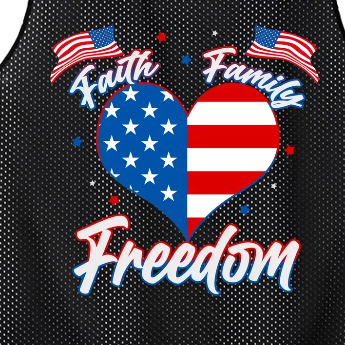 Faith Family Freedom USA American Flag Heart Mesh Reversible Basketball Jersey Tank