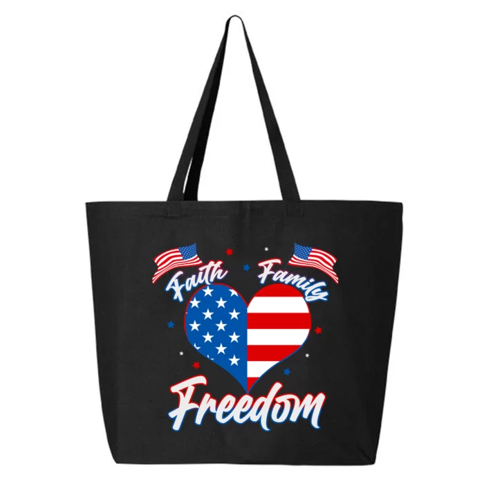 Faith Family Freedom USA American Flag Heart 25L Jumbo Tote