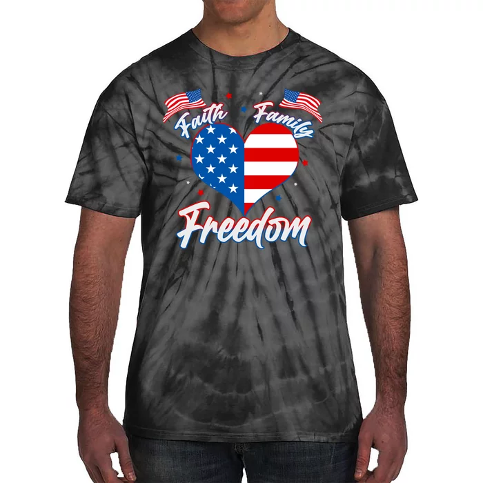 Faith Family Freedom USA American Flag Heart Tie-Dye T-Shirt