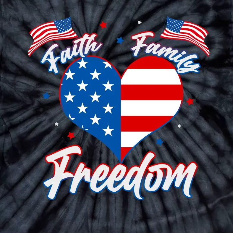 Faith Family Freedom USA American Flag Heart Tie-Dye T-Shirt