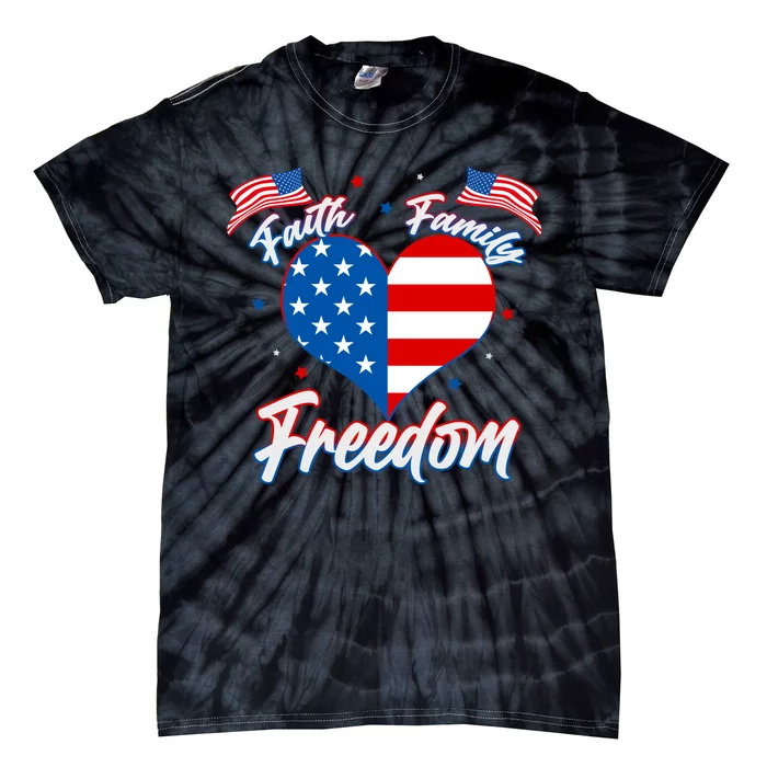 Faith Family Freedom USA American Flag Heart Tie-Dye T-Shirt