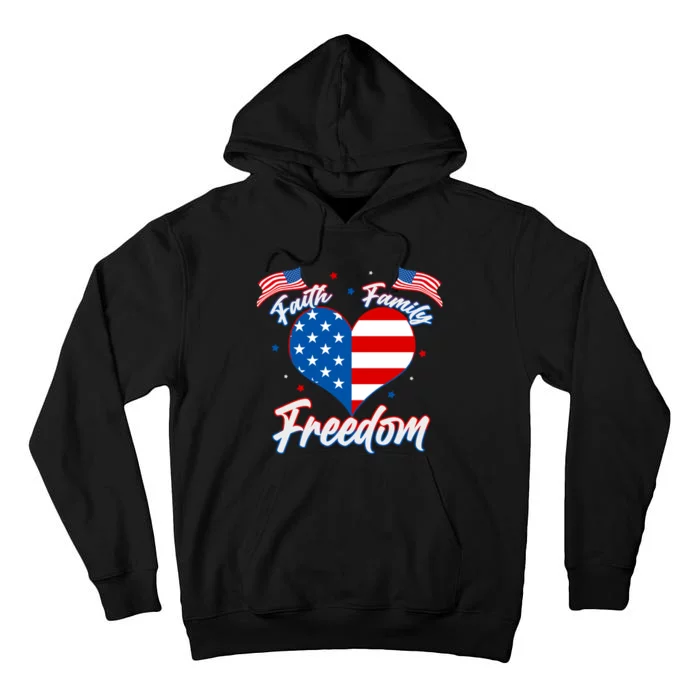 Faith Family Freedom USA American Flag Heart Tall Hoodie