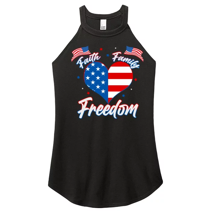 Faith Family Freedom USA American Flag Heart Women’s Perfect Tri Rocker Tank