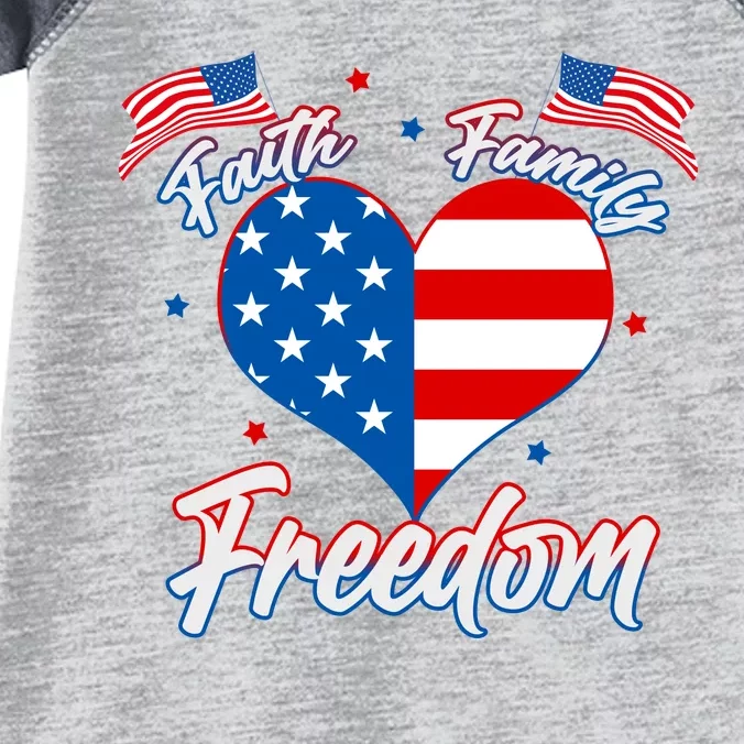 Faith Family Freedom USA American Flag Heart Infant Baby Jersey Bodysuit