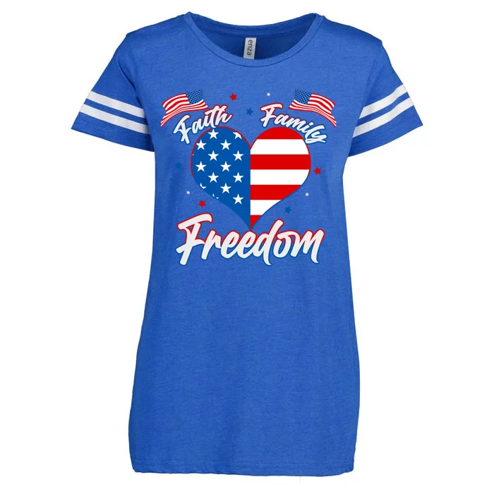 Faith Family Freedom USA American Flag Heart Enza Ladies Jersey Football T-Shirt