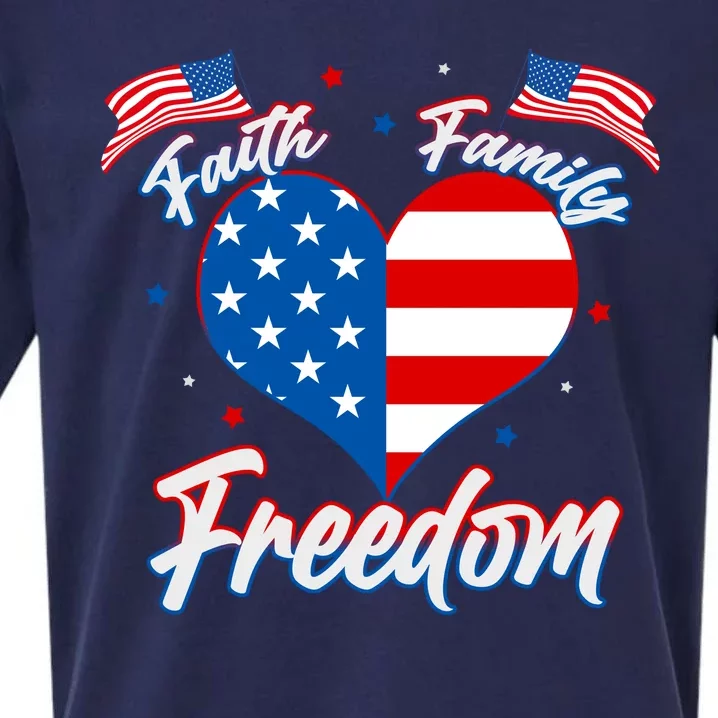 Faith Family Freedom USA American Flag Heart Sueded Cloud Jersey T-Shirt