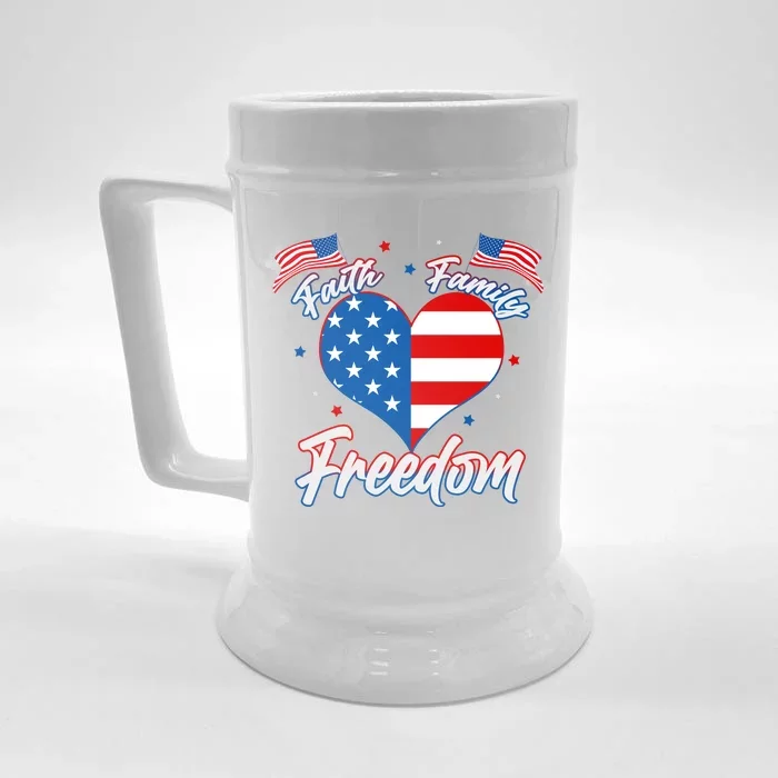 Faith Family Freedom USA American Flag Heart Front & Back Beer Stein