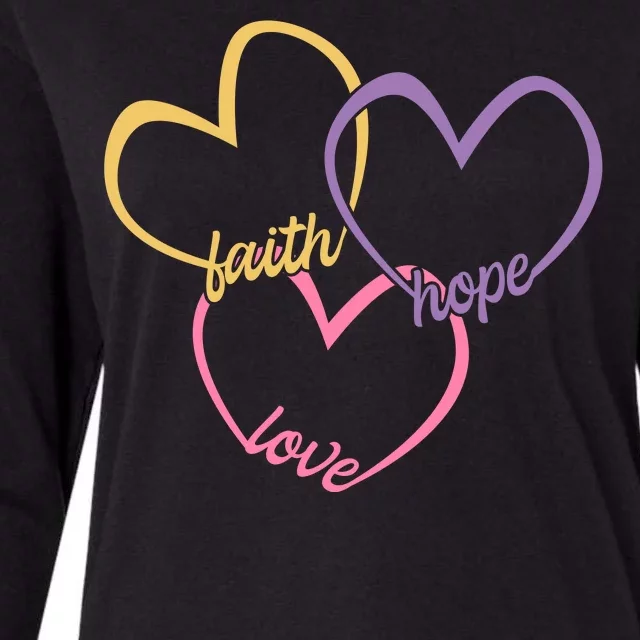 Faith Hope & Love Hearts Womens Cotton Relaxed Long Sleeve T-Shirt