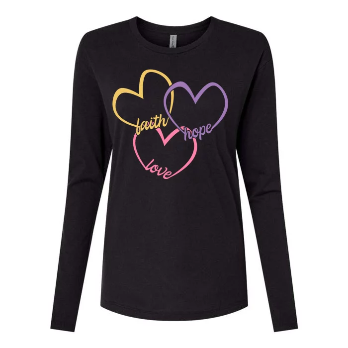 Faith Hope & Love Hearts Womens Cotton Relaxed Long Sleeve T-Shirt