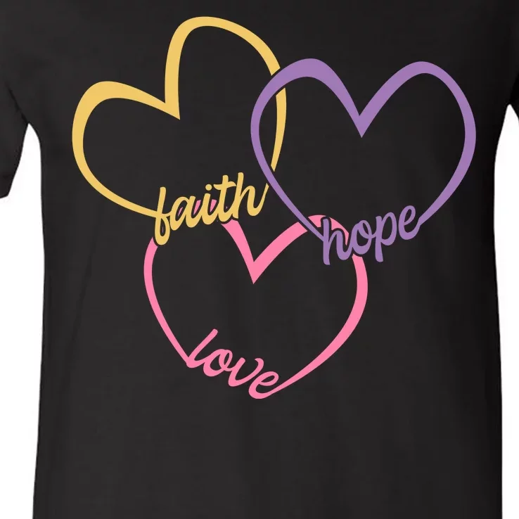 Faith Hope & Love Hearts V-Neck T-Shirt