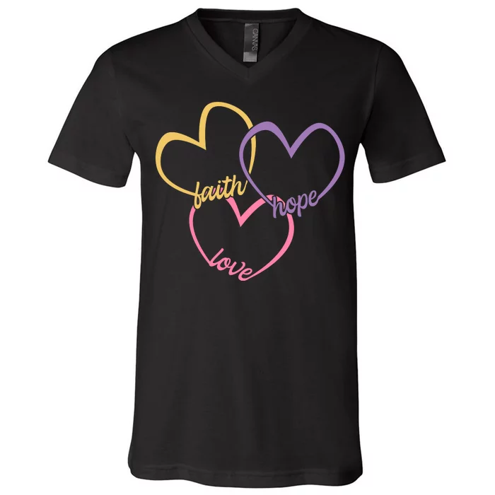 Faith Hope & Love Hearts V-Neck T-Shirt