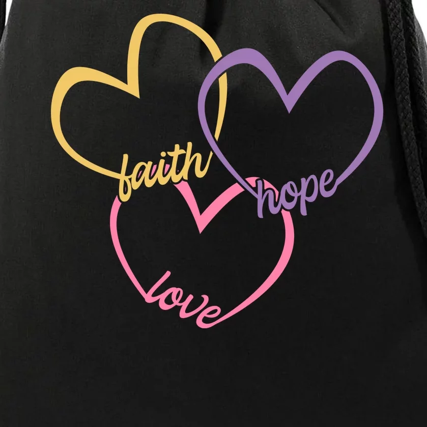 Faith Hope & Love Hearts Drawstring Bag