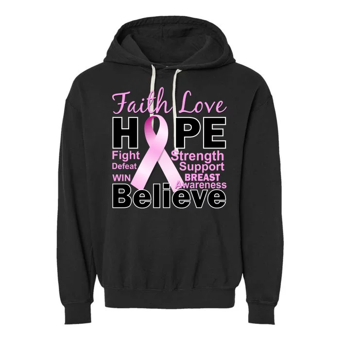 Faith Hope Breast Cancer Awareness Garment-Dyed Fleece Hoodie