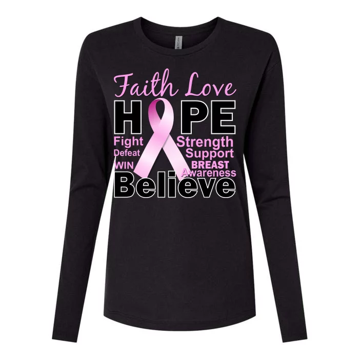 Faith Hope Breast Cancer Awareness Womens Cotton Relaxed Long Sleeve T-Shirt