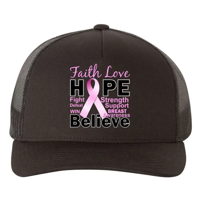 Faith Hope Breast Cancer Awareness Yupoong Adult 5-Panel Trucker Hat