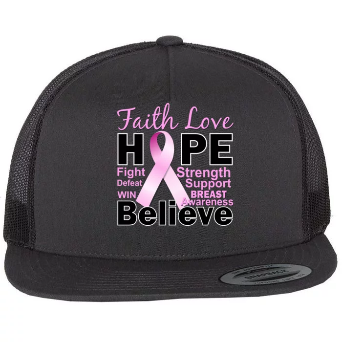 Faith Hope Breast Cancer Awareness Flat Bill Trucker Hat