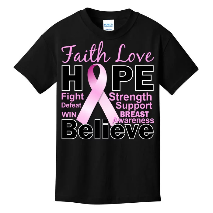 Faith Hope Breast Cancer Awareness Kids T-Shirt