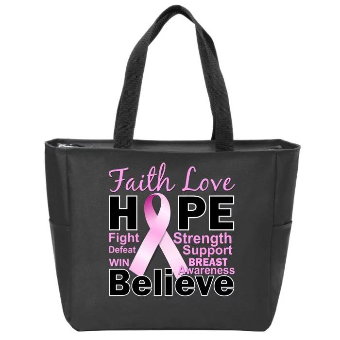 Faith Hope Breast Cancer Awareness Zip Tote Bag