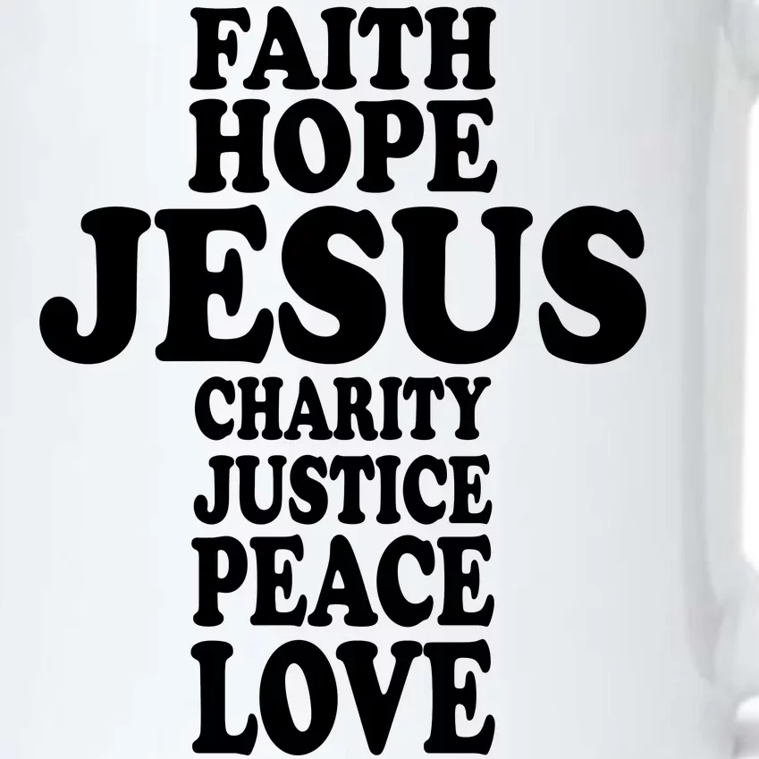 Faith Hope Jesus Charity Peace Love Word Cross Black Color Changing Mug