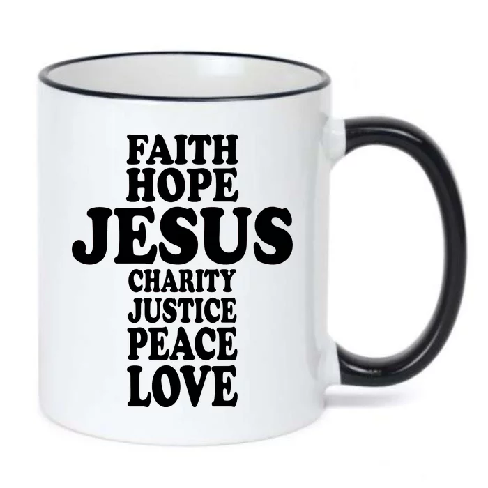 Faith Hope Jesus Charity Peace Love Word Cross Black Color Changing Mug