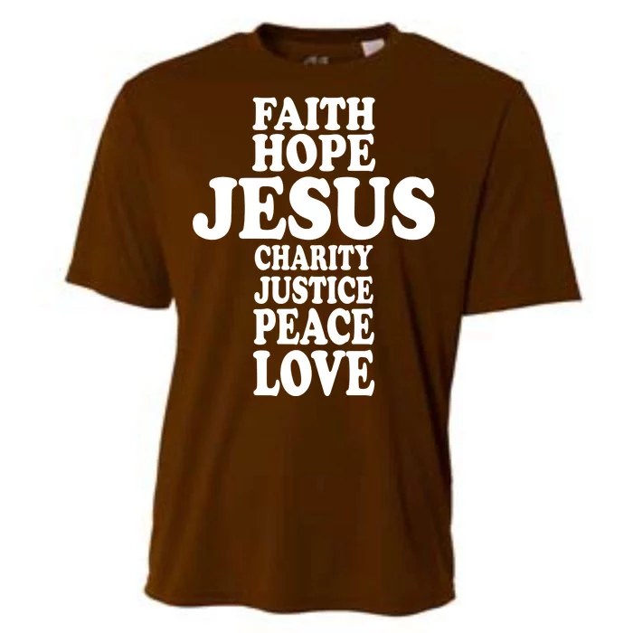 Faith Hope Jesus Charity Peace Love Word Cross Cooling Performance Crew T-Shirt