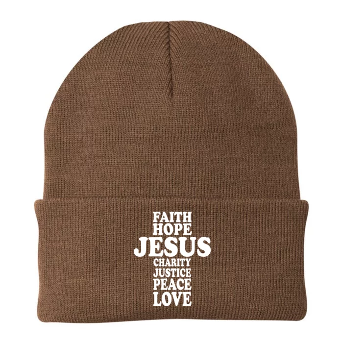 Faith Hope Jesus Charity Peace Love Word Cross Knit Cap Winter Beanie