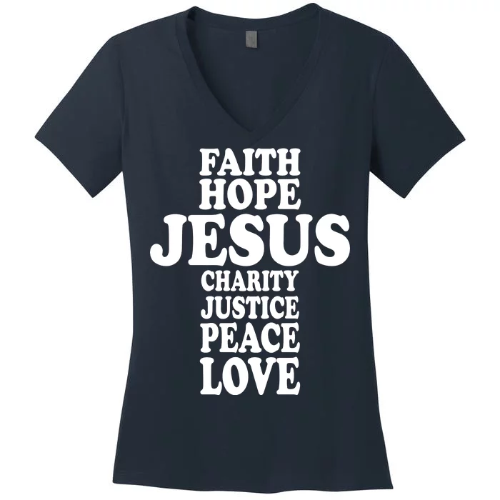 Faith Hope Jesus Charity Peace Love Word Cross Women's V-Neck T-Shirt