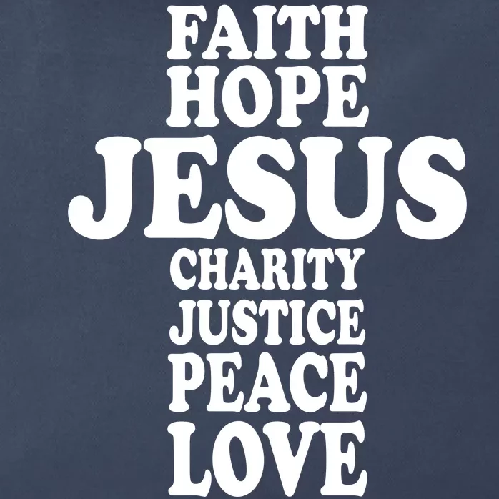 Faith Hope Jesus Charity Peace Love Word Cross Zip Tote Bag