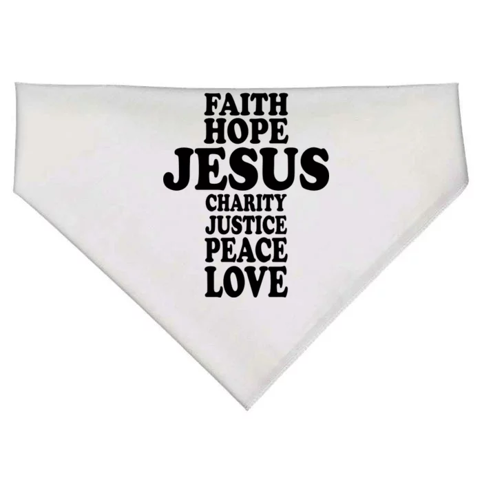 Faith Hope Jesus Charity Peace Love Word Cross USA-Made Doggie Bandana